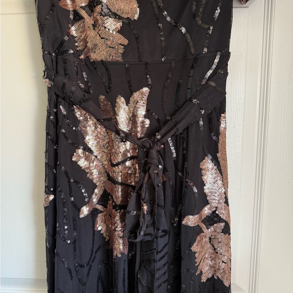 Baltic Born Muse Sequin Maxi Dress Black Rose Gold Flutter Sleeve Size 4 - Picture 7 of 11